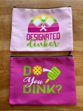 Set of 2 Pink Pickleball Themed Zipper Pouches